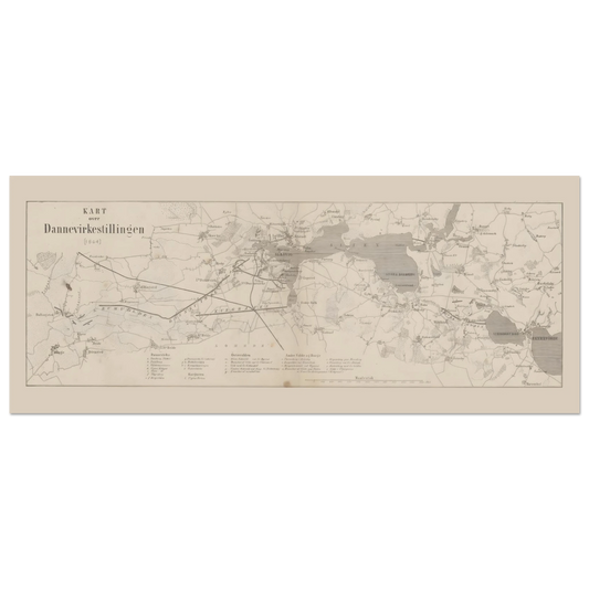Dannevirke map print from 1864, a panoramic military map with fine dark linework, place names and a narrow cream border.