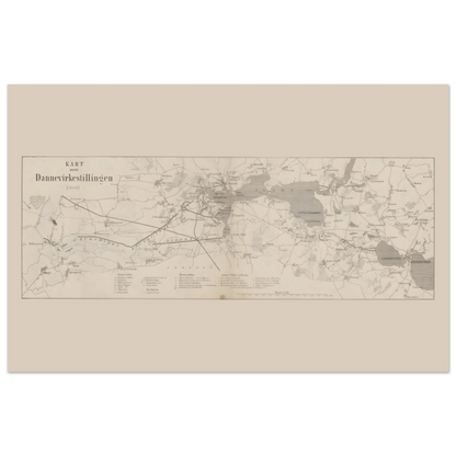 The 1864 Kart over Dannevirkestillingen reproduced horizontally with broad cream margins above and below the map.
