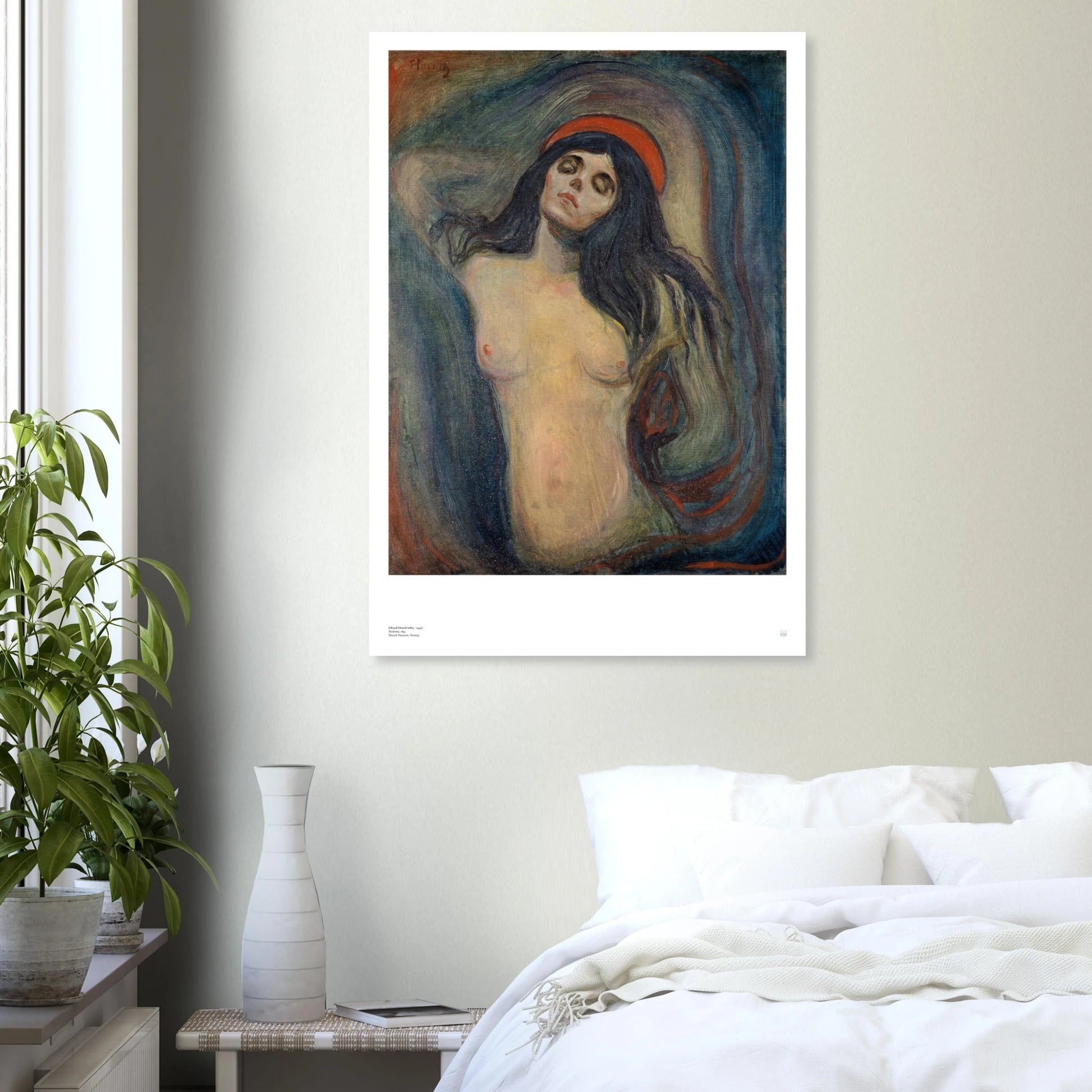 Edvard Munch, ‘Madonna’ (1894, Munch Museum) — Norwegian poster with poised head, flowing hair, and a glowing halo on wall.