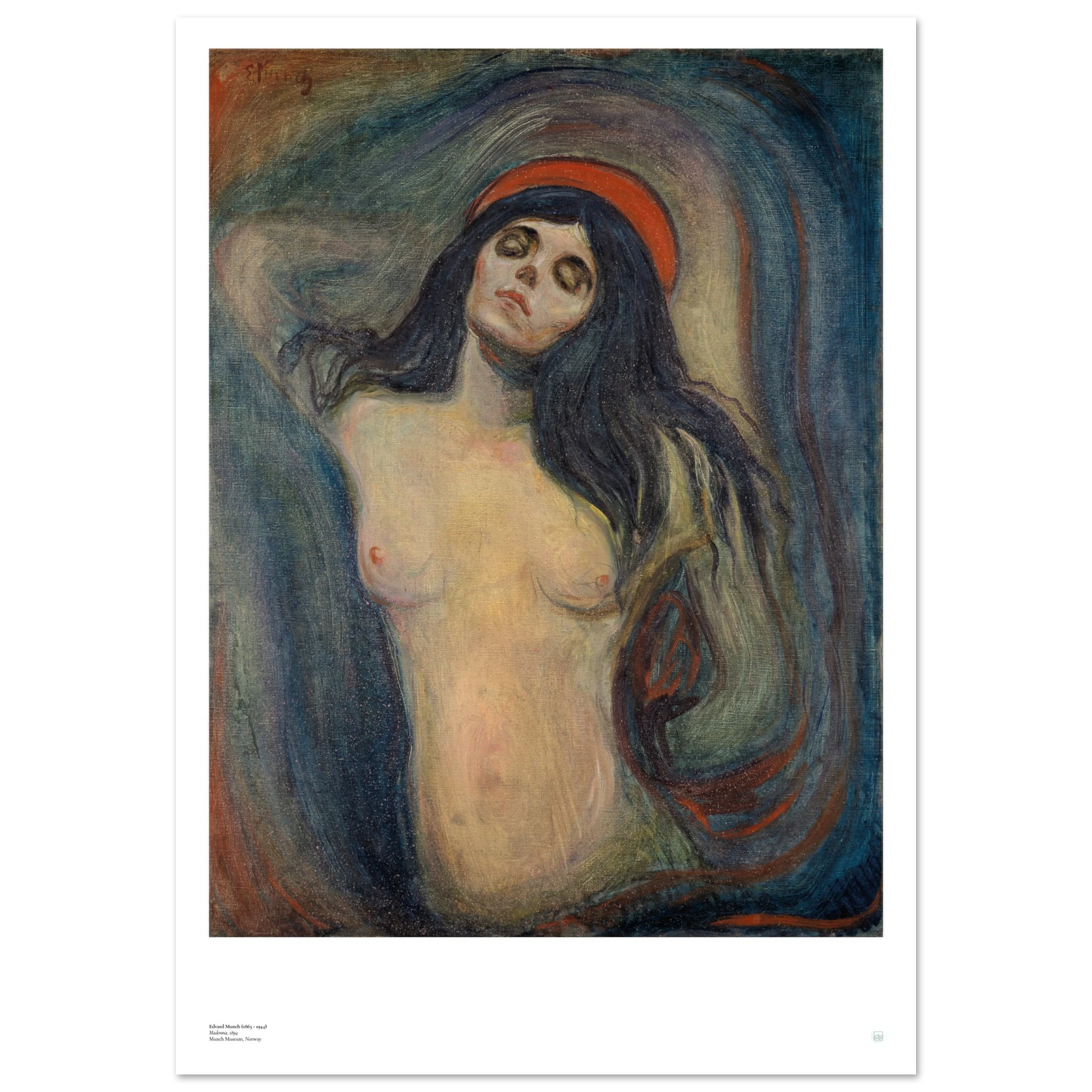 Edvard Munch, ‘Madonna’ (1894, Munch Museum) — Norwegian poster with poised head, flowing hair, and a glowing halo.