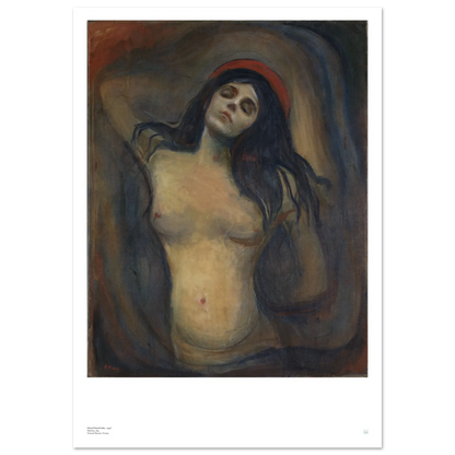 Edvard Munch, ‘Madonna’ (1894, National Museum, Oslo) — Norwegian Symbolist poster with hypnotic pose, flowing hair, and halo-like red aura.