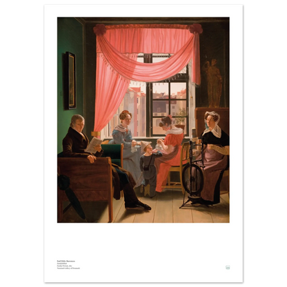 Emil Ditlev Bærentzen, ‘Family Portrait’ — Danish Biedermeier poster with intimate family interior, warm neutrals, and refined composition.