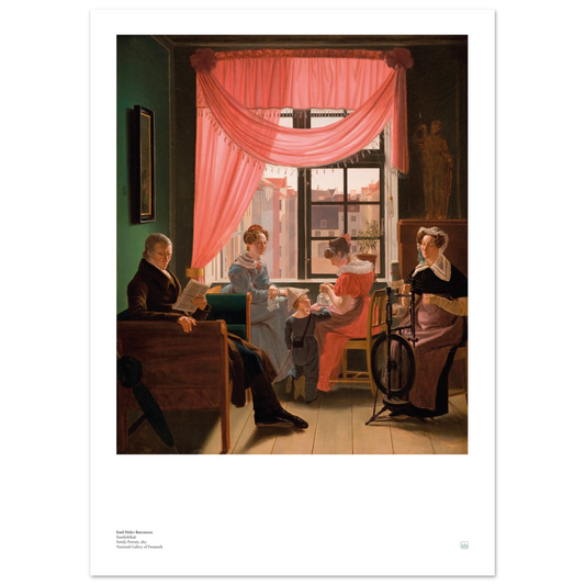 Emil Ditlev Bærentzen, ‘Family Portrait’ — Danish Biedermeier poster with intimate family interior, warm neutrals, and refined composition.
