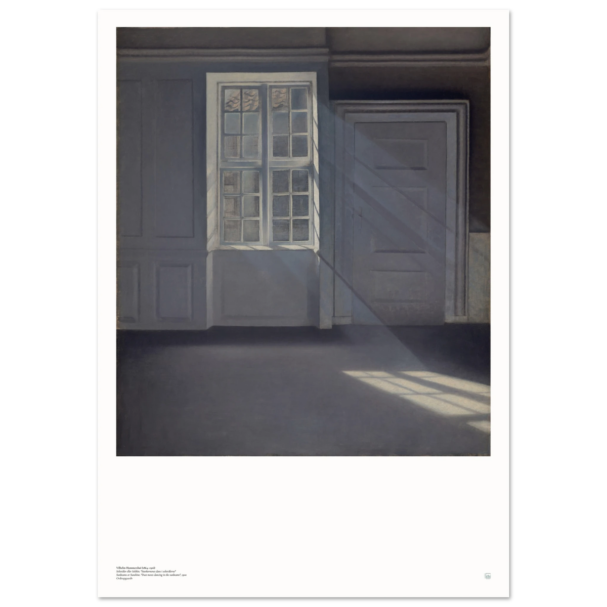Dust Motes Dancing in Sunbeams by Vilhelm Hammershøi, with sunlight streaming through a window into an empty room.