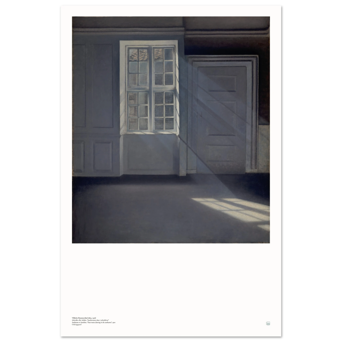Dust Motes Dancing in Sunbeams by Vilhelm Hammershøi, with sunlight streaming through a window into an empty room.