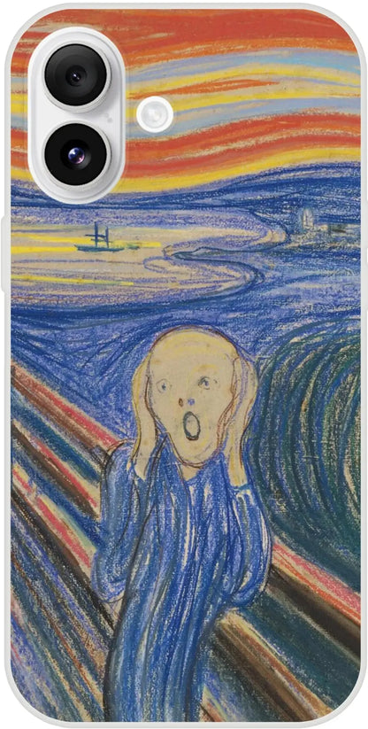 Edvard Munch, ‘The Scream’ (1895, pastel) — frosted Flexi TPU iPhone case with bold graphic lines and saturated sky.