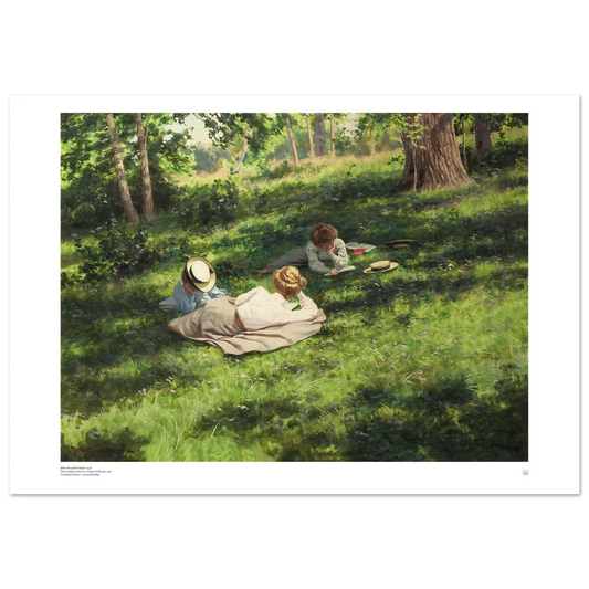 Johan Krouthén Tre læsende kvinder i et sommerlandskab svensk kunstplakat