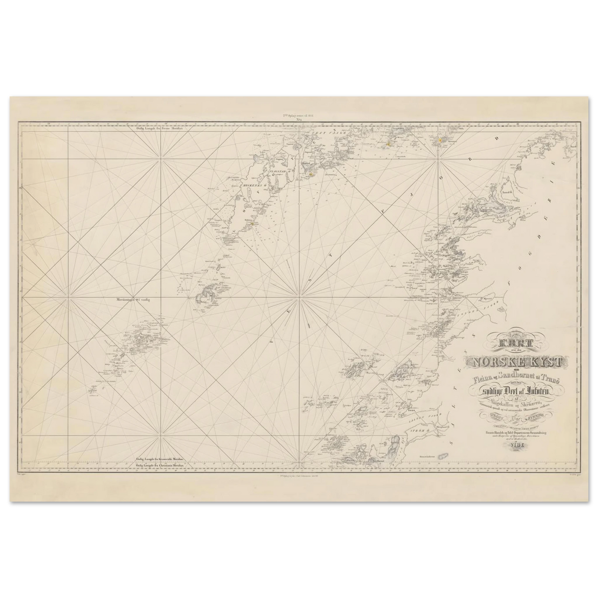 1838 coastal chart of Nordland, including southern Lofoten and the coast around Bodø.