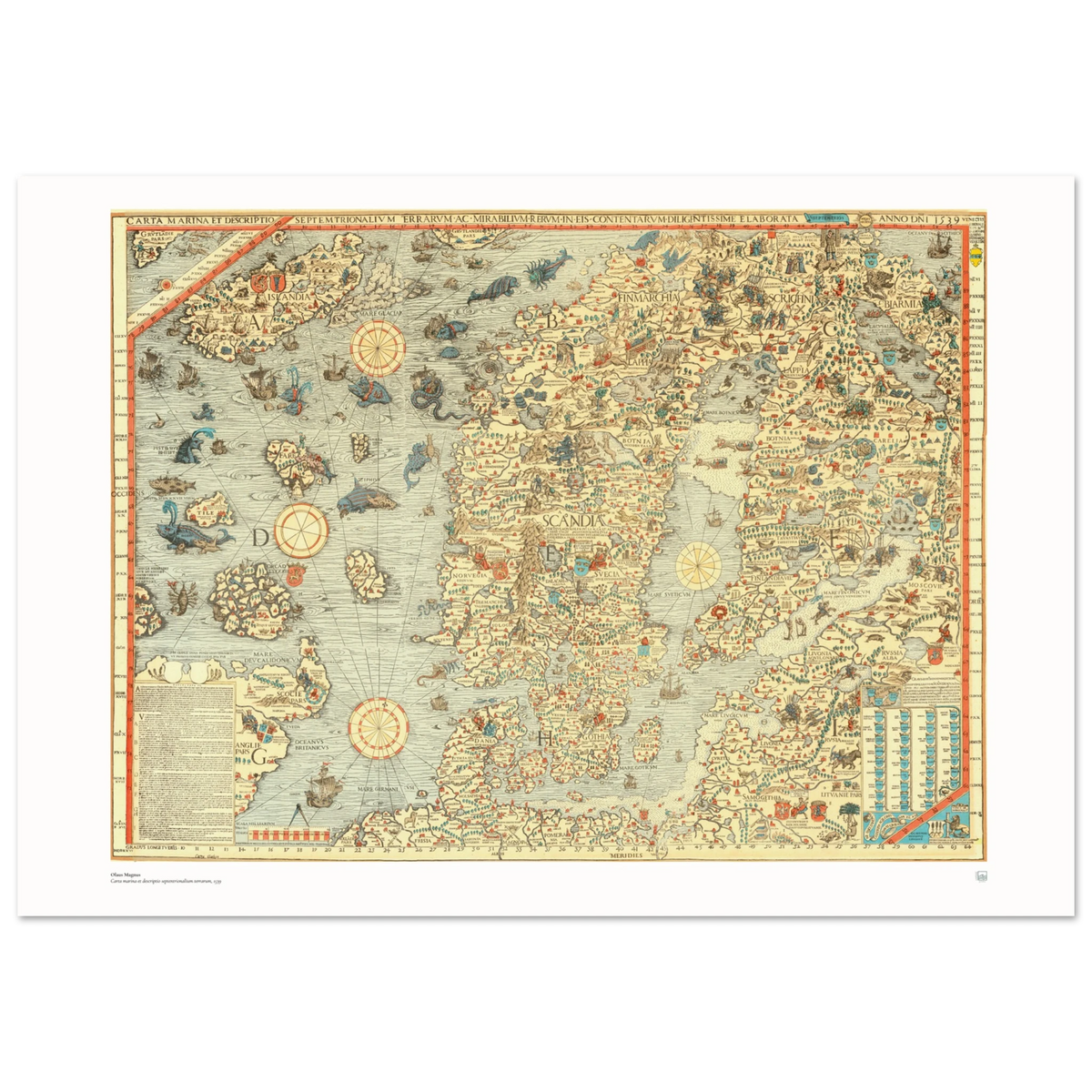 Olaus Magnus’ Carta Marina from 1539 as an antique Scandinavia map print