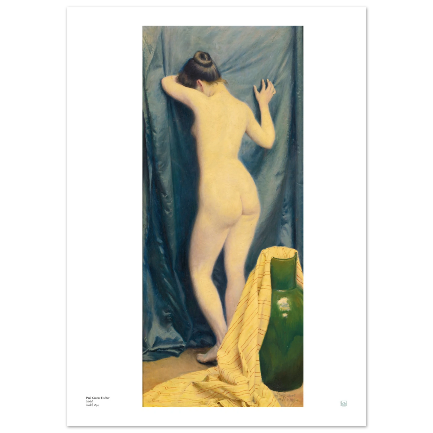 Paul Gustave Fischer, ‘Model’ — Danish poster with refined studio interior, poised figure, and soft, neutral light.