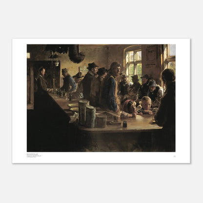 P.S. Krøyer, ‘At the Grocer’s’ (1882) — Danish genre poster with warm shop interior, stacked goods, and quiet conversation.