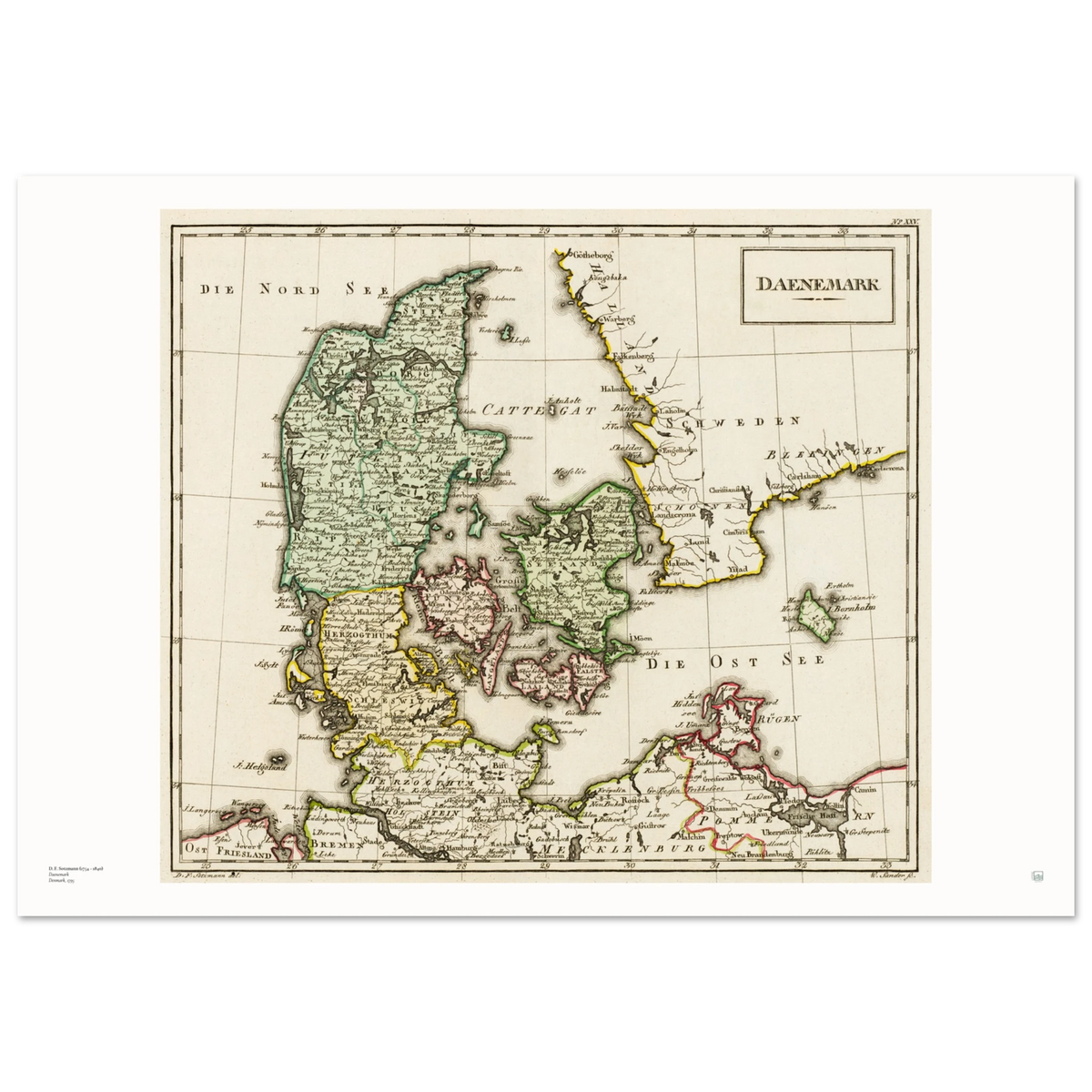 D. F. Sotzmanns antikke Danmarkskort fra 1795 som historisk korttryk