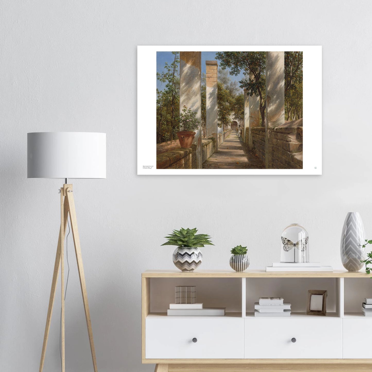 Thomas Fearnley Pergola with Oranges Norwegian art print poster shown framed on a wall in a Scandinavian interior