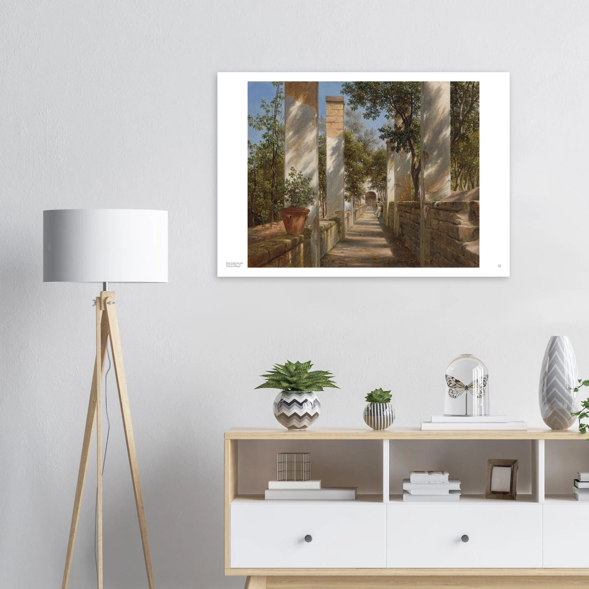Thomas Fearnley Pergola with Oranges Norwegian art print poster shown framed on a wall in a Scandinavian interior
